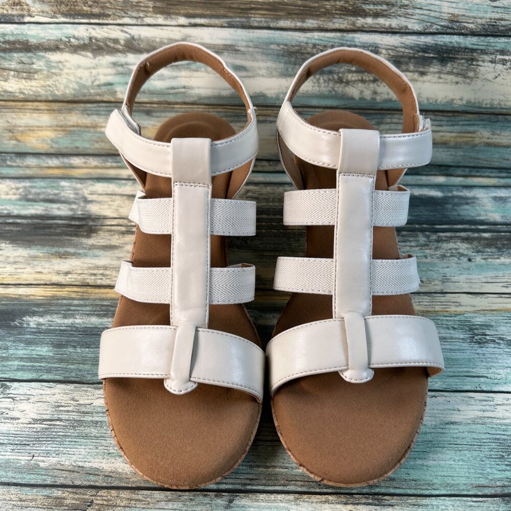Rockport Blanca Wedge Sandals Womens 9.5M Ivory Faux Leather Dress Work Comfort